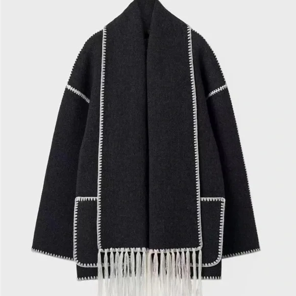 Coat trim Wool-blend With Tassel Scarf coat - Picture 4 of 6